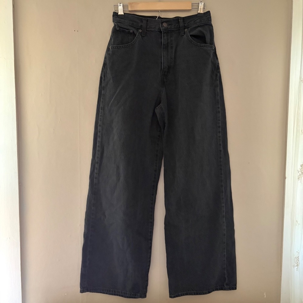 Levis Womens Cinch Baggy Jeans Size 26 Black Wide Leg Skater Grunge High Rise